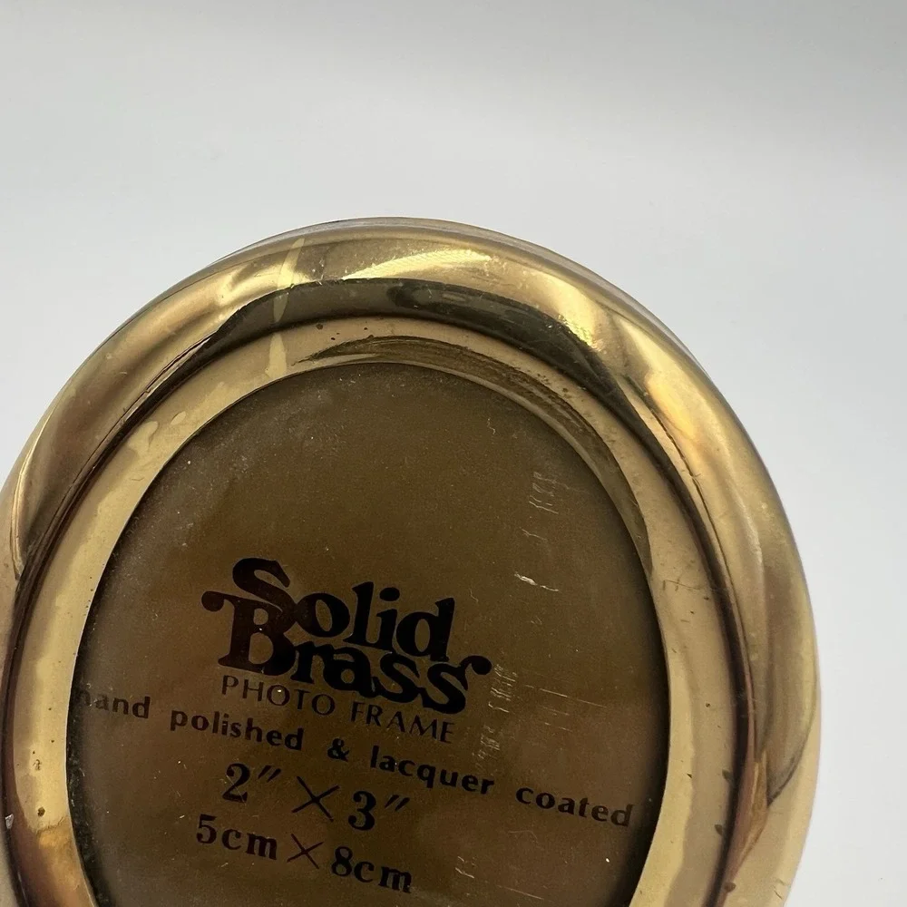 Vintage Solid Brass Mini Oval Picture Frame Rounded Edge Small Decor 2